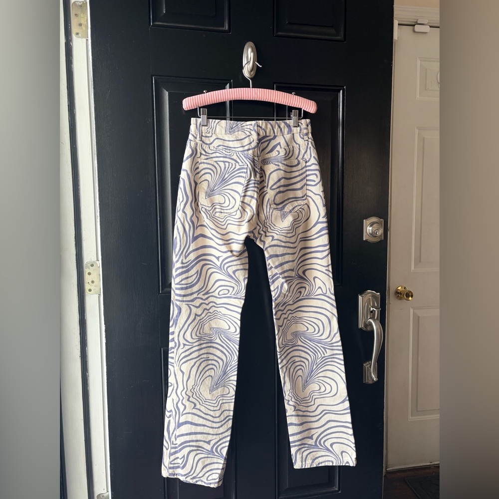 Zara Cream Blue Abstract Straight Leg Denim Jeans Size 4 - Picture 9 of 13